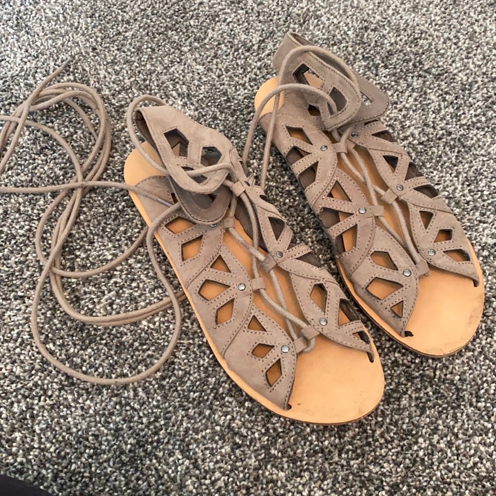 Tan tie up sandals